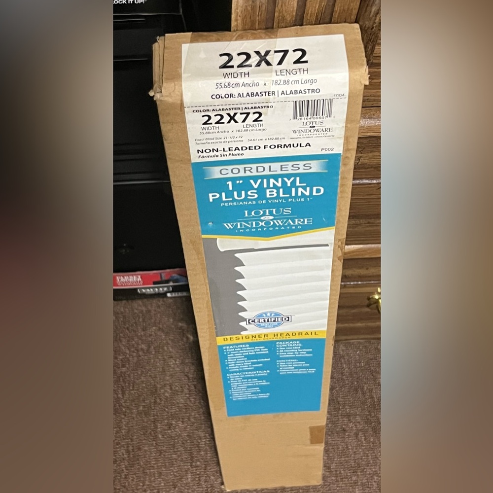 Lotus Windoware Brand New Cordless 1" Vinyl Plus Blind 22”x72” Color: Alabaster